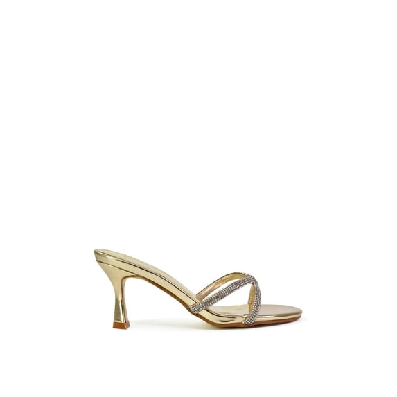 XY London Womens Abby Metallic Diamante Strappy Stiletto Heel Mules