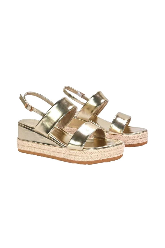 Womens Ally Metallic Low Heel Wedge Sandals