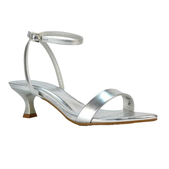 XY London Womens Antonia Metallic Strappy Low Kitten Heel Sandals