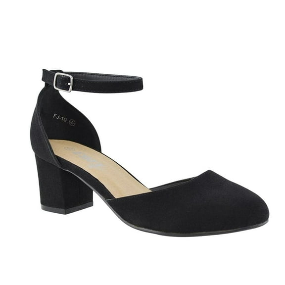 XY London Womens Billie-May Chunky Strappy Mid Block Heel Court Shoes