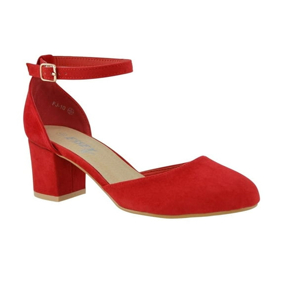 XY London Womens Billie-May Chunky Strappy Mid Block Heel Court Shoes