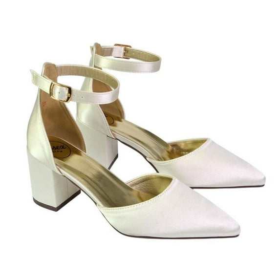 XY London Womens Bronte Strappy Pointed Medium Block Heel Court Shoes