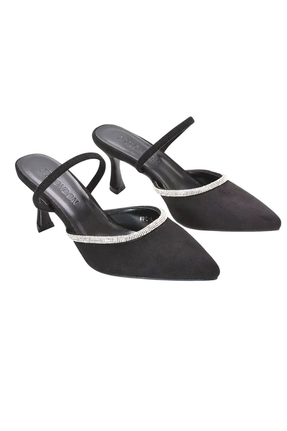 Womens Carlene Diamante Trim Pointed Mid Stiletto Court Pumps