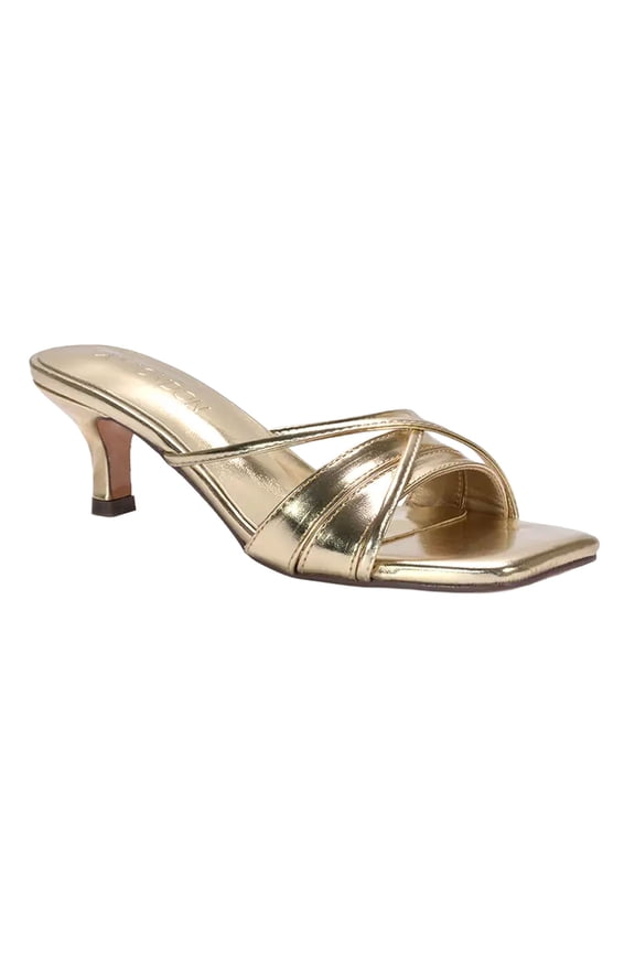 Womens Claudia Metallic Strappy Mid Kitten Heel Sandals
