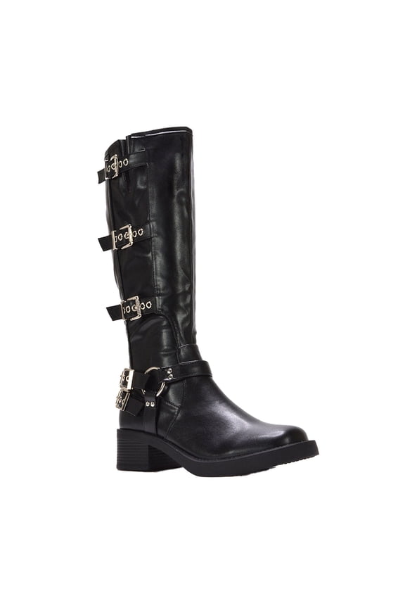 Womens Cobra Square Toe Mid Block Heel Biker Boots