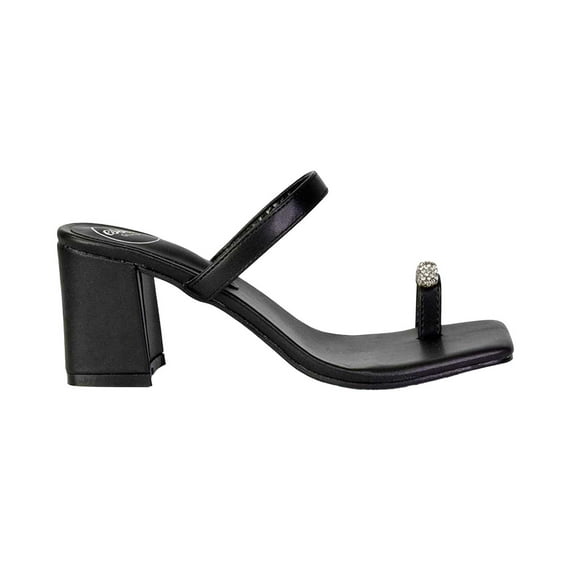 XY London Womens Daiquiri Diamante Double Strap Medium Block Heel Mule Sandals