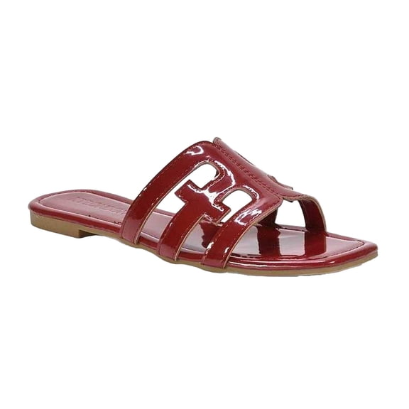 XY London Womens Ellie Metallic Cut Out Strap Square Flat Sandals