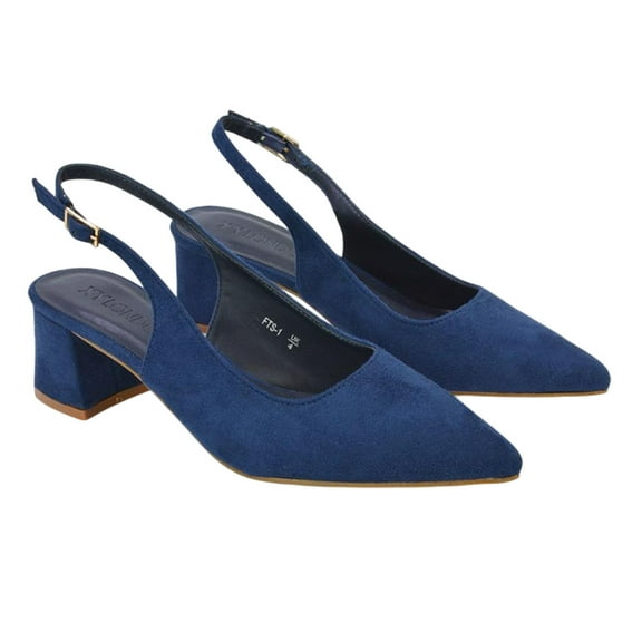 XY London Womens Faux Suede Sling Back Low Block Heel Court Shoes