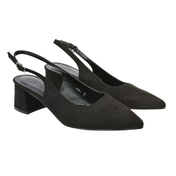 XY London Womens Faux Suede Sling Back Low Block Heel Court Shoes