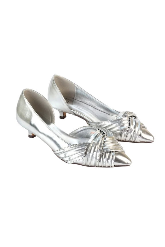 Womens Freya Metallic Pointed Low Kitten Heel Pumps