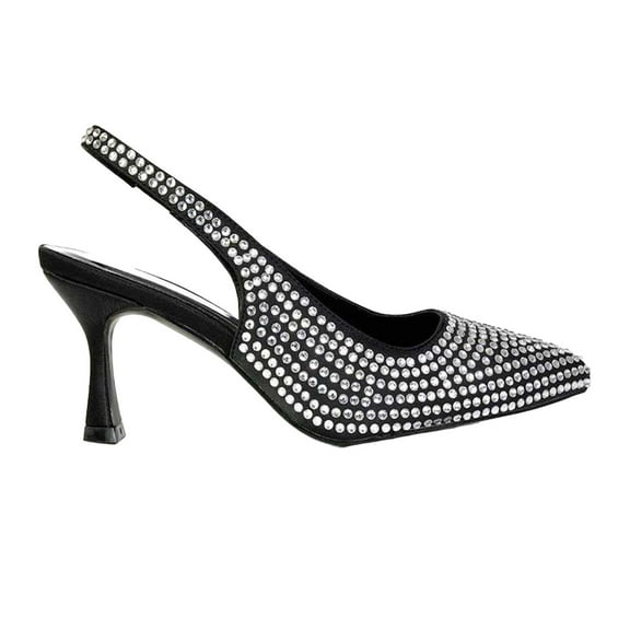 XY London Womens Gayna Diamante Sling Back Bridal Mid Stiletto Court Shoes