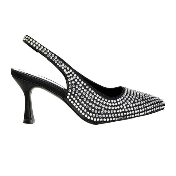 XY London Womens Gayna Diamante Sling Back Bridal Mid Stiletto Court Shoes