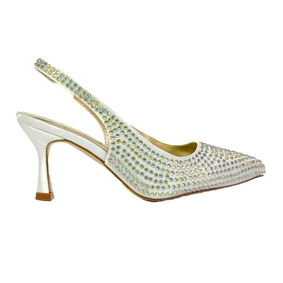 XY London Womens Gayna Diamante Sling Back Bridal Mid Stiletto Court Shoes