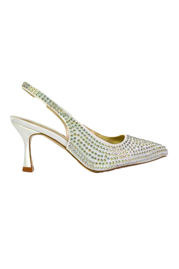 Womens Gayna Diamante Sling Back Bridal Mid Stiletto Court Shoes