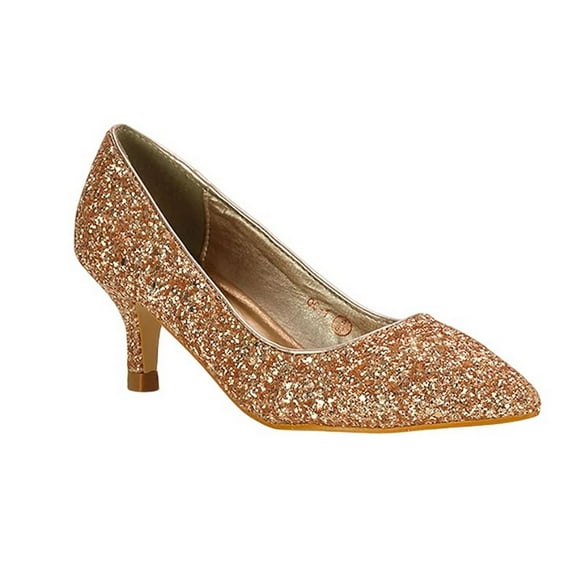 XY London Womens Gwyneth Glitter Kitten Heel Court Pumps