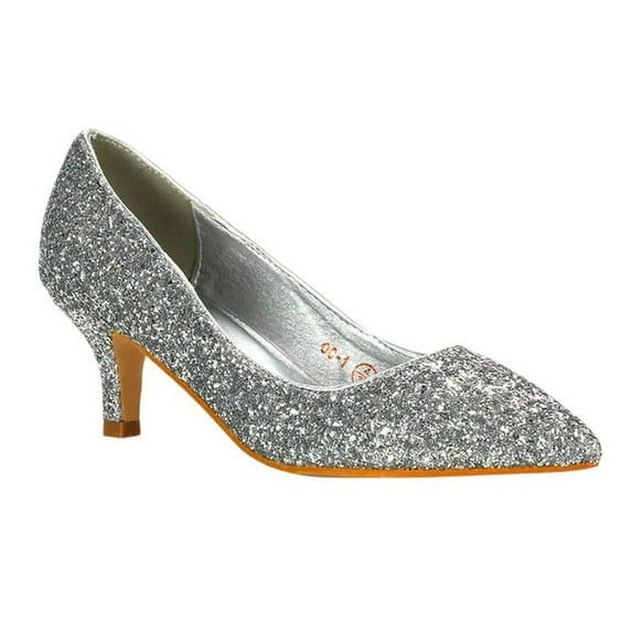 XY London Womens Gwyneth Glitter Kitten Heel Court Pumps