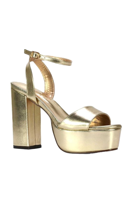 Womens Jayce Metallic Strappy High Block Heel Sandals