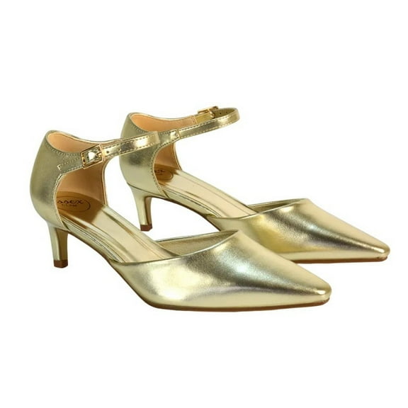 XY London Womens Kacey Metallic Low Kitten Heel Court Pumps