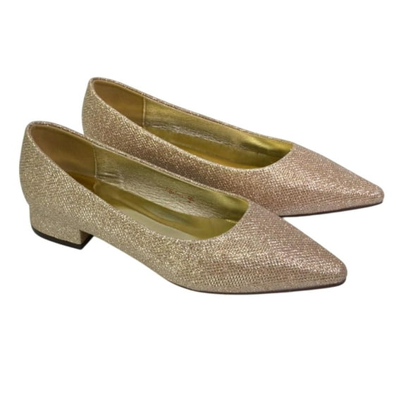 XY London Womens Karen Glitter Pointed Low Heel Court Shoes