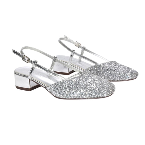 XY London Womens Kira Glitter Low Heel Court Shoes