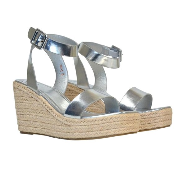 XY London Womens Linda Woven Metallic Platform Wedge Sandals
