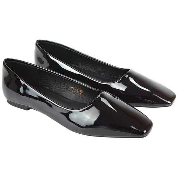 XY London Womens Maci Patent Faux Leather Square Toe Ballerina Flats