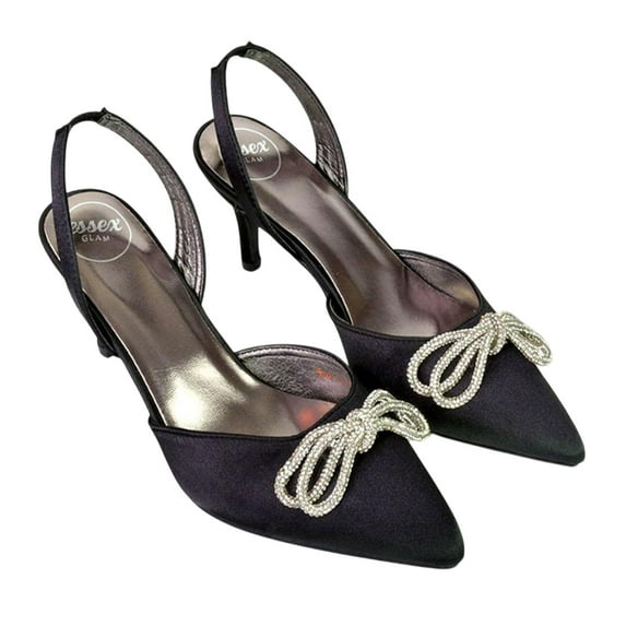 XY London Womens Marinah Bow Diamante Stiletto Heel Court Shoes