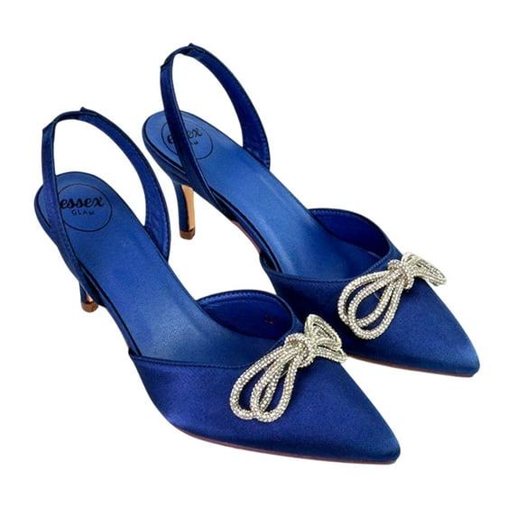 XY London Womens Marinah Bow Diamante Stiletto Heel Court Shoes