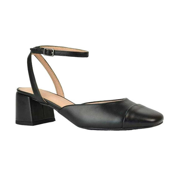 XY London Womens Mavis Ankle Strap Medium Block Heel Court Shoes