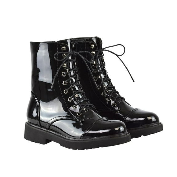 XY London Womens Patent Lace Up Military Combat Boots