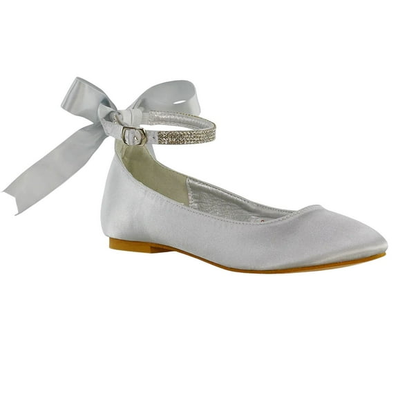XY London Womens Penelope Bow Diamante Bridal Ballerina Flats