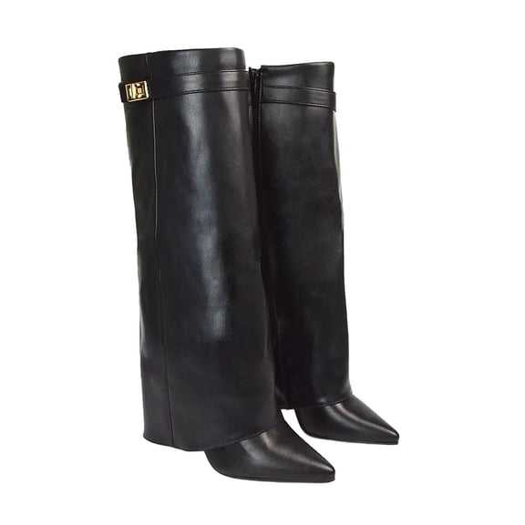 XY London Womens Rayna Folded Collar Knee-High Boots
