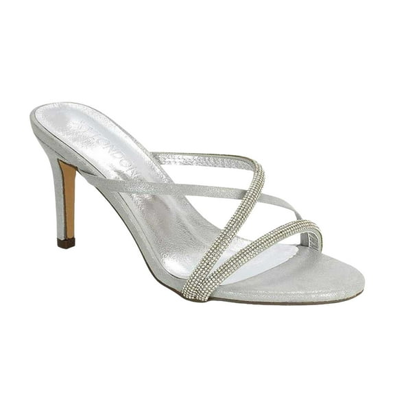 XY London Womens Teddie Diamante Crossover Strap Mule Sandals