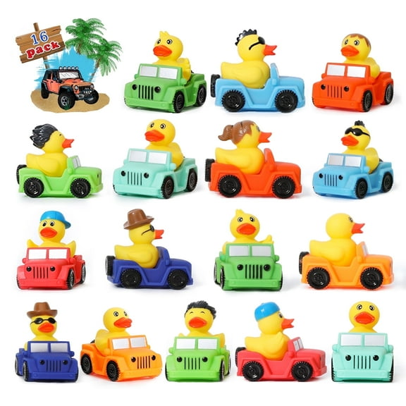 XY-WQ 16 pack Rubber Duck for Jeeps Ducking - 3" Bulk Floater Duck for Infants 6-12& Toddlers 1-9 - Baby Bath Toy Assortment (8 Varieties)