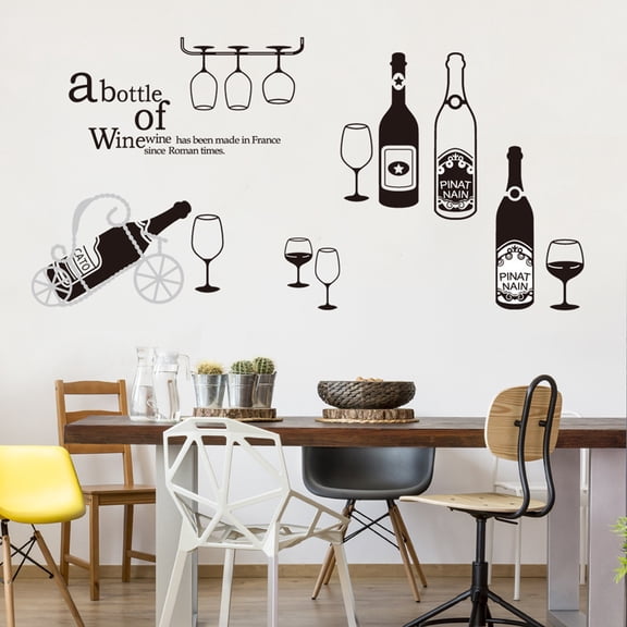 XY7211 Glass Wine Bottle Wall Decal - Decorative PVC Sticker for Kitchen & Bar Decor (No OPP Packaging)