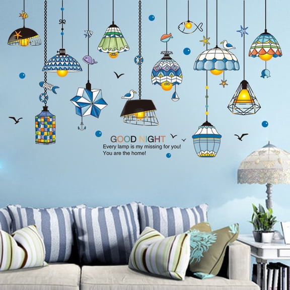 XY9001 Nordic Ins Style Creative Wall Decals Self-Adhesive Wallpaper with Pendant Light Design for Bedroom Decor, Peel & Stick, No Residue, Easy Removal