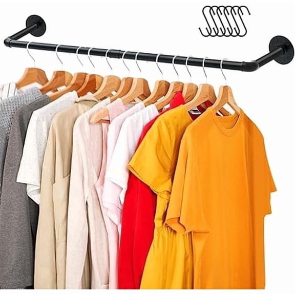XYADX 38 inches Black Wall Mounted Clothes Rack, Industrial Pipe Heavy Duty Garment Rack for Closet & Laundry Room