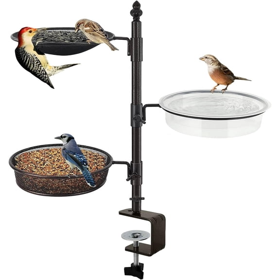 XYADX Bird Feeder for Deck Railing,Bird Feeder with Bird Bath Spa for Dual Use Flower Pot Stand, Porch Bird Feeder for Outside, Great for Attracting Wild Bird