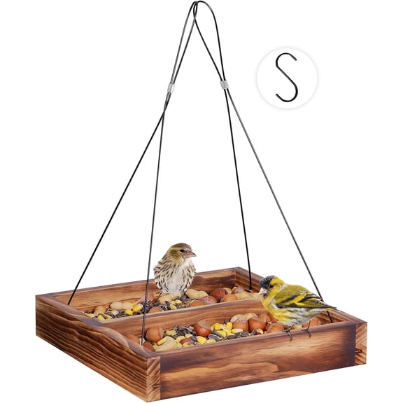 XYADX Wooden Hanging Bird Feeder Tray, Mesh Seed Platform, Brown, 1 Pack, for Wild Birds, Garden Yard Decoration