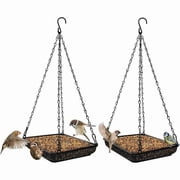 XYADX 2 Pack Wild Bird Feeder Tray, Heavy Duty Metal Mesh Platform Seed Feeder with Durable Chains for Outdoor Garden Use