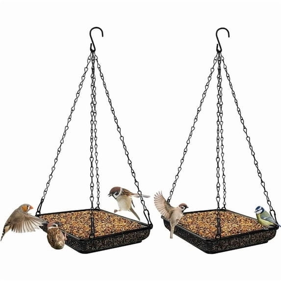 XYADX 2 Pack Wild Bird Feeder Tray, Heavy Duty Metal Mesh Platform Seed Feeder with Durable Chains for Outdoor Garden Use