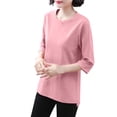 thumbnail image 1 of XYAIXT 3/4 Length Sleeve Womens Tops Summer Solid Color Round Neck T-shirt Casual Loose Ladies Tunics Top, 1 of 6