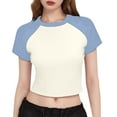 thumbnail image 1 of XYAIXT Summer Cropped Tops for Women Slim Raglan Tee Crew Neck Color Block Fashion Casual T-shirt Going Out, 1 of 3