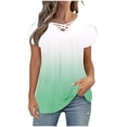 thumbnail image 1 of XYAIXT Women Summer Tops Gradient Color Pleated Fashion Casual Blouses Petal Sleeve T-shirt V Neck Crisscross Strap Tee, 1 of 6