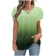 thumbnail image 1 of XYAIXT Women Summer Tops Gradient Color Pleated Fashion Casual Blouses Petal Sleeve T-shirt V Neck Crisscross Strap Tee, 1 of 6