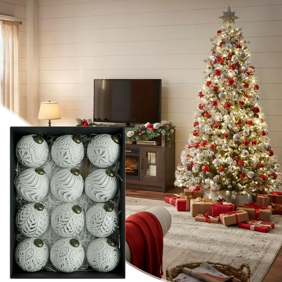 XYAIYT 12 Pack Christmas Decorations Christmas Ornaments Antique Shatterproof Plastic Ball Tree Ornaments Set with Hanging Cord for Wreaths Centerpieces Decor Christmas Tree Ornaments 3.1in Silver