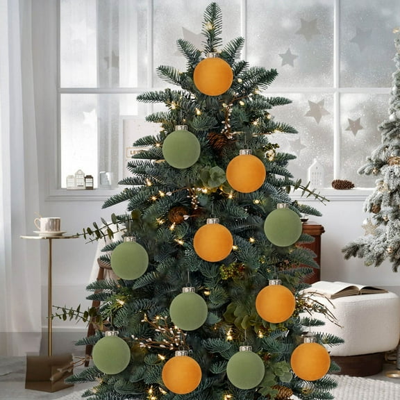 XYAIYT 12 Pakc Christmas Tree Ornaments Velvet Flocked Ball Shatterproof Hanging Baubles for Tree Mantel Fireplace Garland Holiday Decor Elegant Festive Accents for Doors Wreaths 3.1in Multicolor
