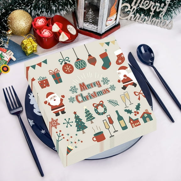 XYAIYT 20 Pack Napkins for Christmas Parties Christmas Paper Plates and Napkins Holiday Plates Disposable Santa Claus Design Soft Friendly for Holidays 6.7in White