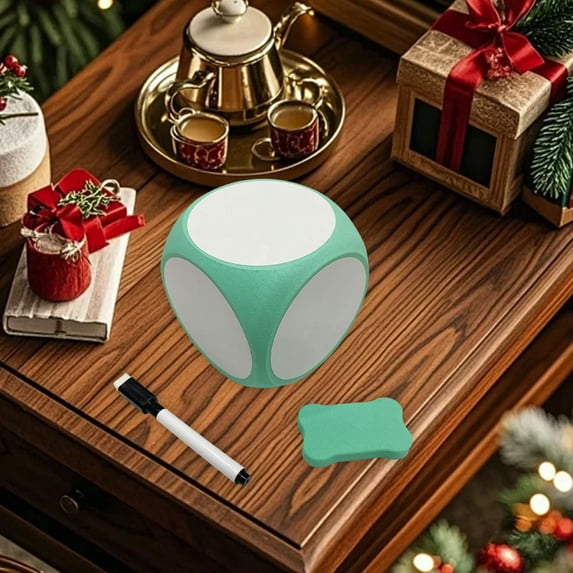 XYAIYT 3 Pack Santa Swap Gift Exchange Dice Christmas Decorations Lights Customizable with Marker and Eraser for Holiday Party Gift Swap and Family Game Night 3.9in Green
