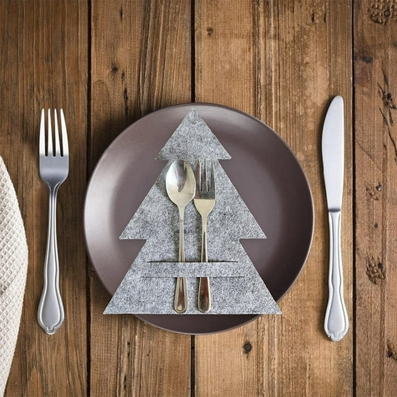 XYAIYT 4 Pack Christmas Cutlery Bag Christmas Paper Plates Thanksgiving Plates Reusable Washable Utensil Holders Table Decoration for Holiday Dinner Suit Gift for Parties 8.6in Gray